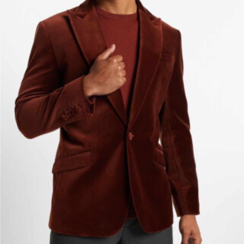 Express men’s Rust Velvet slim fit wedding guest cocktail fancy Blazer BRAND NEW